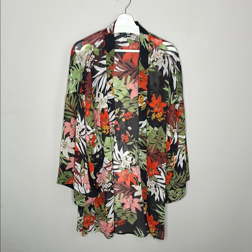 Fashion Nova Sheer Floral Leaf Kimono Cardigan